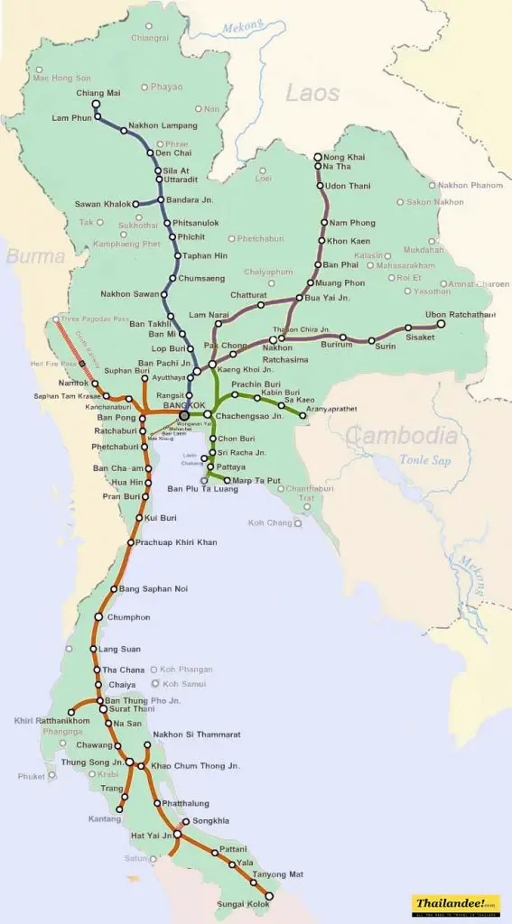 carte lignes de trains en thailande