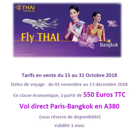 promotion avion thailande vol direct