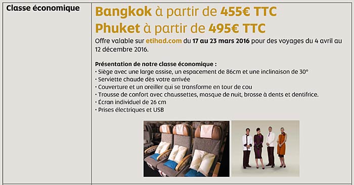 Promotion chez Etihad, vols pour Bangkok à 455 € TTC